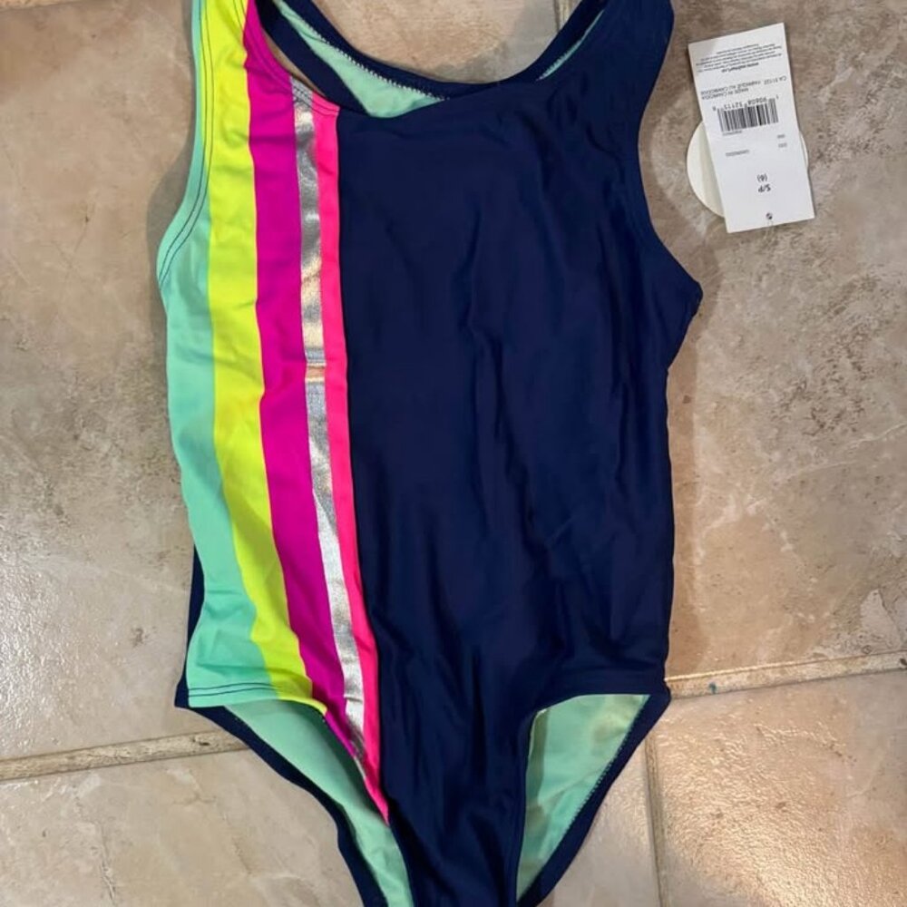 Girls' Size 6 Navy Blue & Mint Green One-Piece Swimsuit ⭐2 for 15⭐